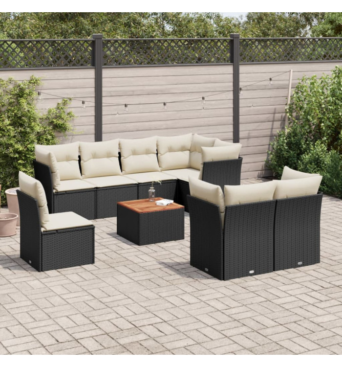 Salon de jardin 9 pcs avec coussins noir résine tressée | Mobilier & Déco