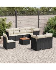 Salon de jardin 9 pcs avec coussins noir résine tressée | Mobilier & Déco