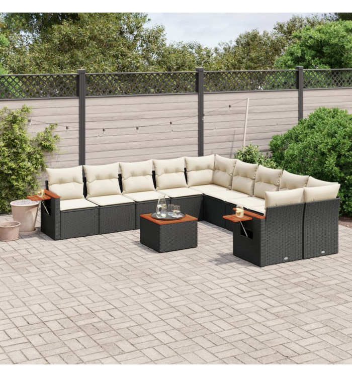 Salon de jardin 11 pcs avec coussins noir résine tressée | Mobilier & Déco