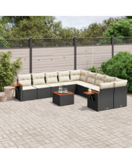 Salon de jardin 11 pcs avec coussins noir résine tressée | Mobilier & Déco