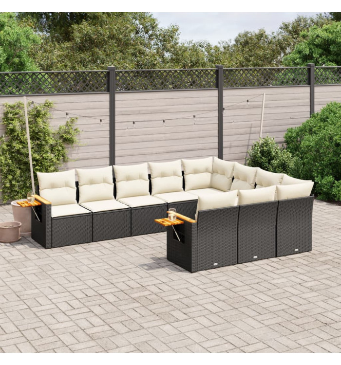 Salon de jardin 10 pcs avec coussins noir résine tressée | Mobilier & Déco