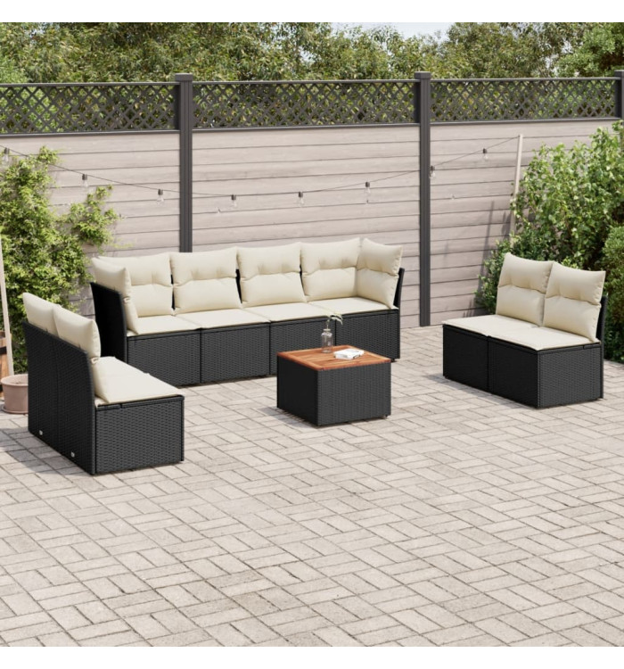 Salon de jardin 9 pcs avec coussins noir résine tressée | Mobilier & Déco