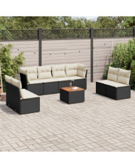 Salon de jardin 9 pcs avec coussins noir résine tressée | Mobilier & Déco