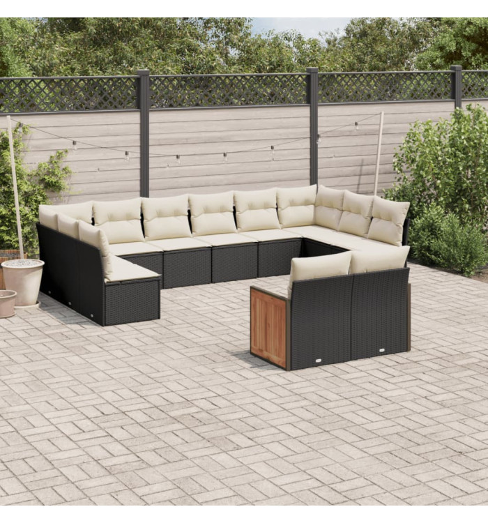 Salon de jardin 12 pcs avec coussins noir résine tressée | Mobilier & Déco