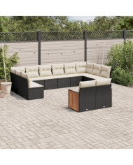 Salon de jardin 12 pcs avec coussins noir résine tressée | Mobilier & Déco