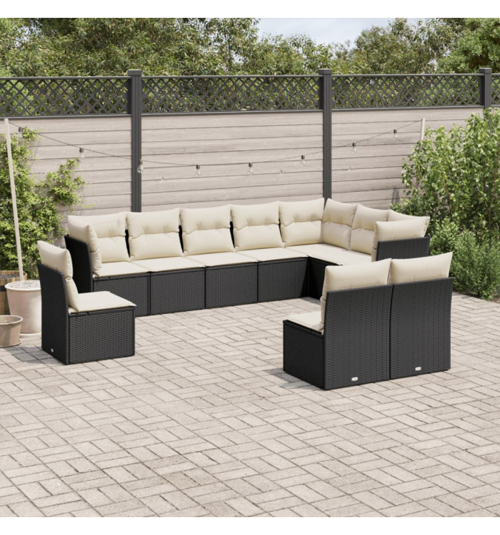 Salon de jardin 10 pcs avec coussins noir résine tressée | Mobilier & Déco