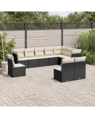 Salon de jardin 10 pcs avec coussins noir résine tressée | Mobilier & Déco