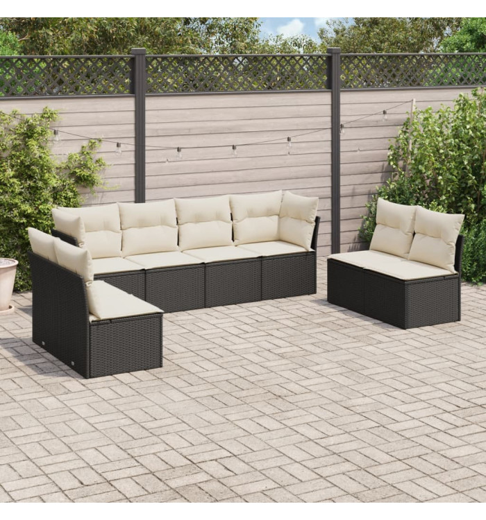 Salon de jardin 8 pcs avec coussins noir résine tressée | Mobilier & Déco