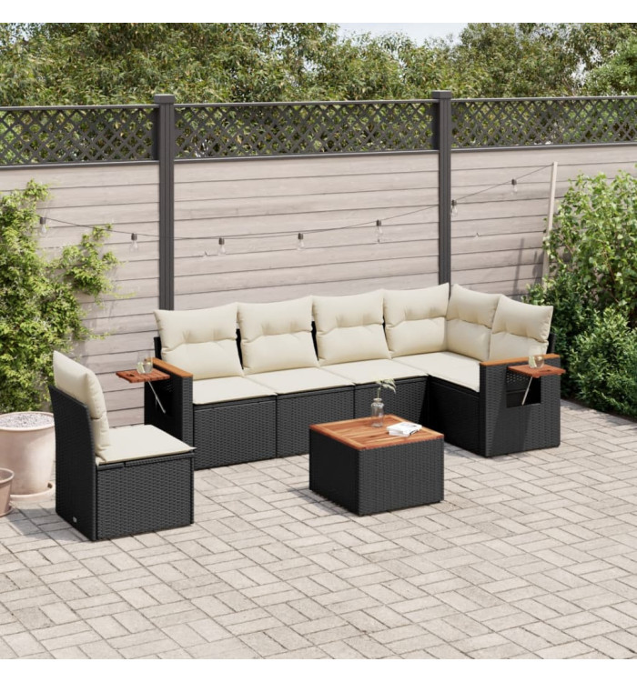 Salon de jardin 7 pcs avec coussins noir résine tressée | Mobilier & Déco