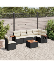 Salon de jardin 7 pcs avec coussins noir résine tressée | Mobilier & Déco