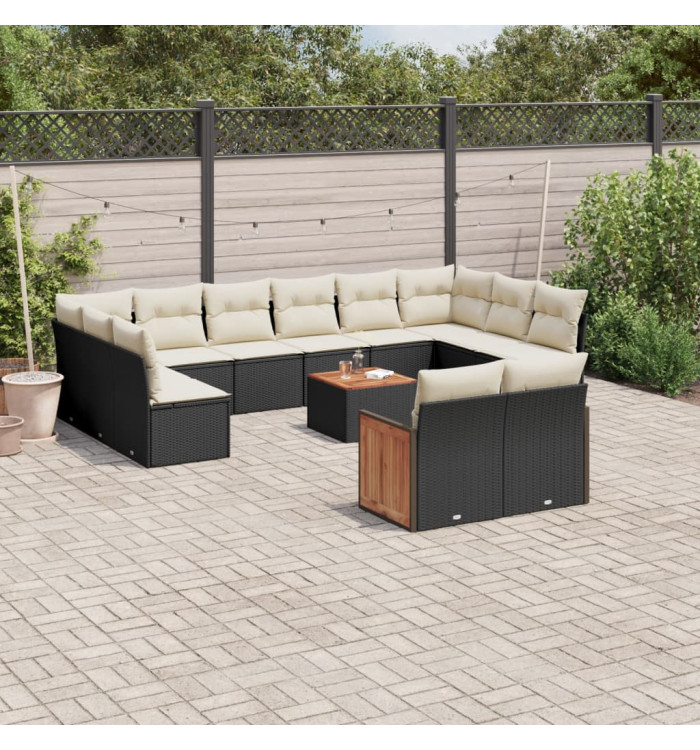 Salon de jardin avec coussins 13 pcs noir résine tressée | Mobilier & Déco