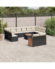 Salon de jardin avec coussins 13 pcs noir résine tressée | Mobilier & Déco