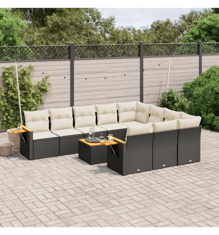 Salon de jardin 11 pcs avec coussins noir résine tressée | Mobilier & Déco