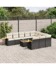 Salon de jardin 11 pcs avec coussins noir résine tressée | Mobilier & Déco