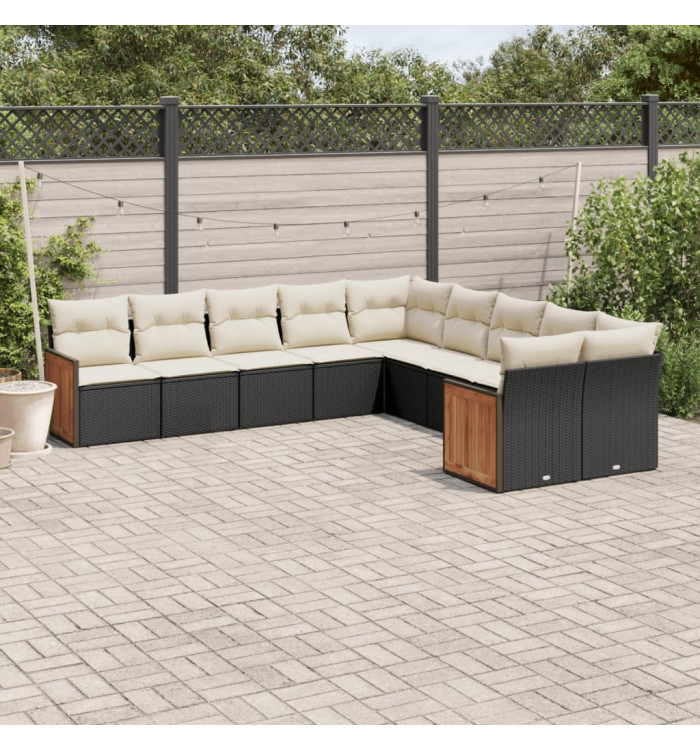 Salon de jardin 10 pcs avec coussins noir résine tressée | Mobilier & Déco