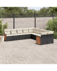 Salon de jardin 10 pcs avec coussins noir résine tressée | Mobilier & Déco