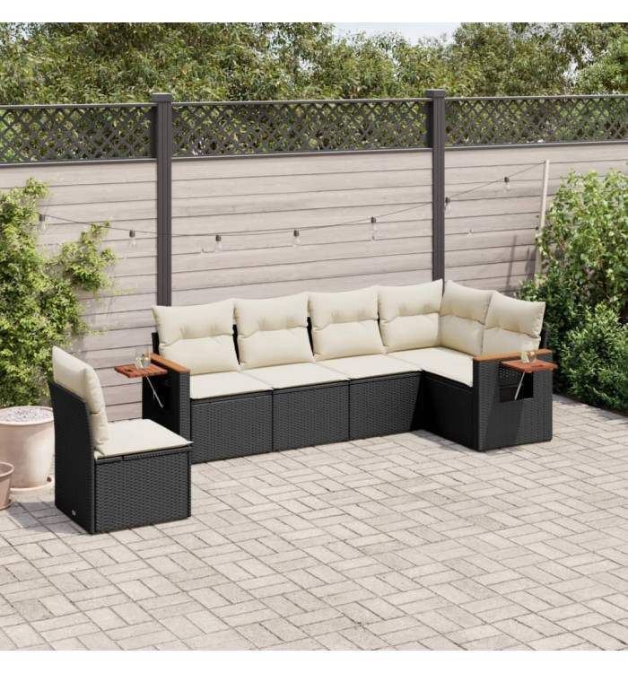 Salon de jardin 6 pcs avec coussins noir résine tressée | Mobilier & Déco