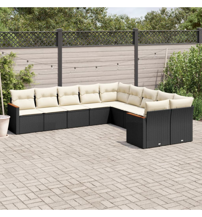 Salon de jardin 10 pcs avec coussins noir résine tressée | Mobilier & Déco