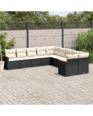 Salon de jardin 10 pcs avec coussins noir résine tressée | Mobilier & Déco