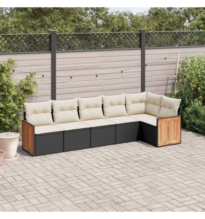 Salon de jardin 6 pcs avec coussins noir résine tressée | Mobilier & Déco
