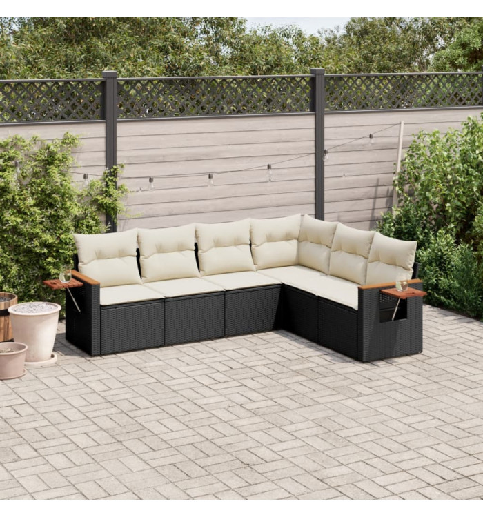 Salon de jardin 6 pcs avec coussins noir résine tressée | Mobilier & Déco