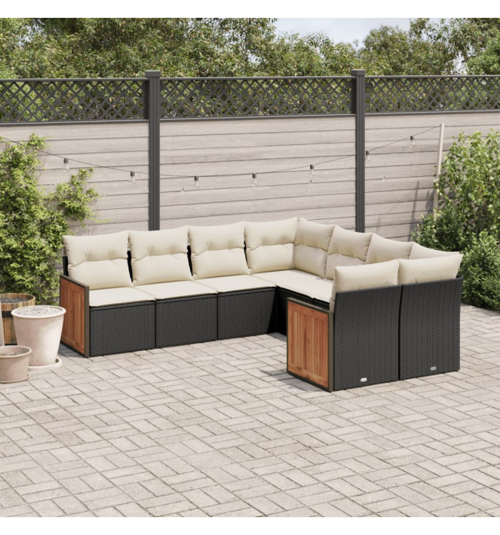 Salon de jardin 8 pcs avec coussins noir résine tressée | Mobilier & Déco