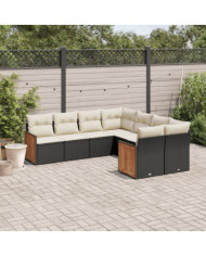 Salon de jardin 8 pcs avec coussins noir résine tressée | Mobilier & Déco