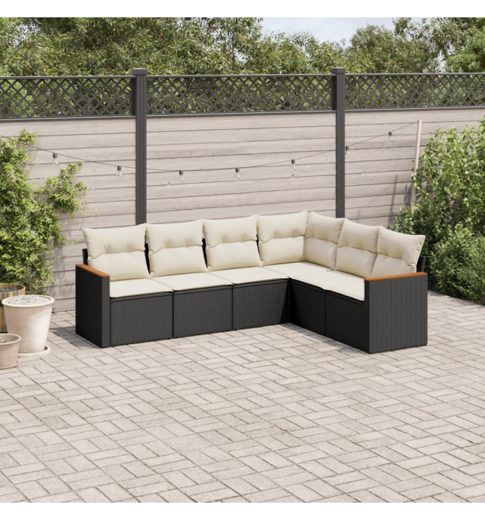 Salon de jardin 6 pcs avec coussins noir résine tressée | Mobilier & Déco