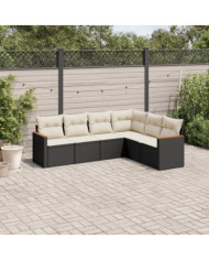 Salon de jardin 6 pcs avec coussins noir résine tressée | Mobilier & Déco