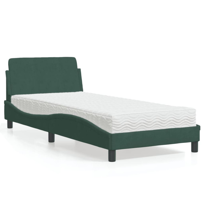 Lit avec matelas vert foncé 90x200 cm velours | Mobilier & Déco