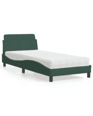 Lit avec matelas vert foncé 90x200 cm velours | Mobilier & Déco