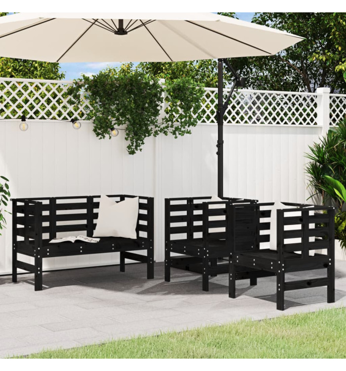 Salon de jardin 3 pcs noir bois massif de pin | Mobilier & Déco