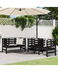 Salon de jardin 3 pcs noir bois massif de pin | Mobilier & Déco