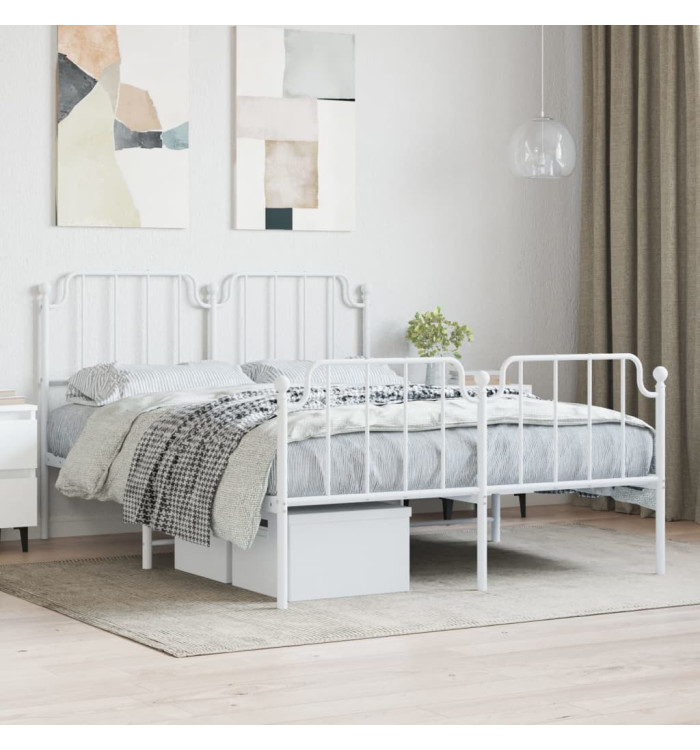Cadre de lit métal sans matelas et pied de lit blanc 140x200 cm | Mobilier & Déco