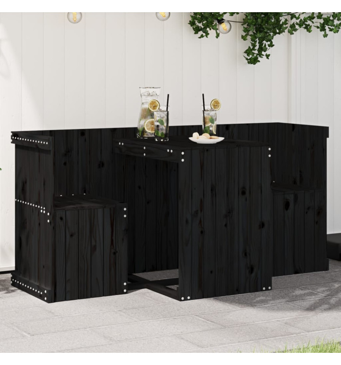 Set de balcon 2 places noir bois de pin massif | Mobilier & Déco