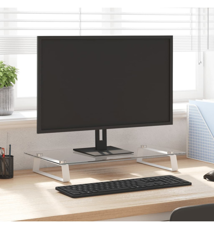 Support de moniteur blanc 60x35x8 cm verre trempé et métal | Mobilier & Déco