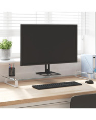 Support de moniteur blanc 100x35x8 cm verre trempé et métal | Mobilier & Déco