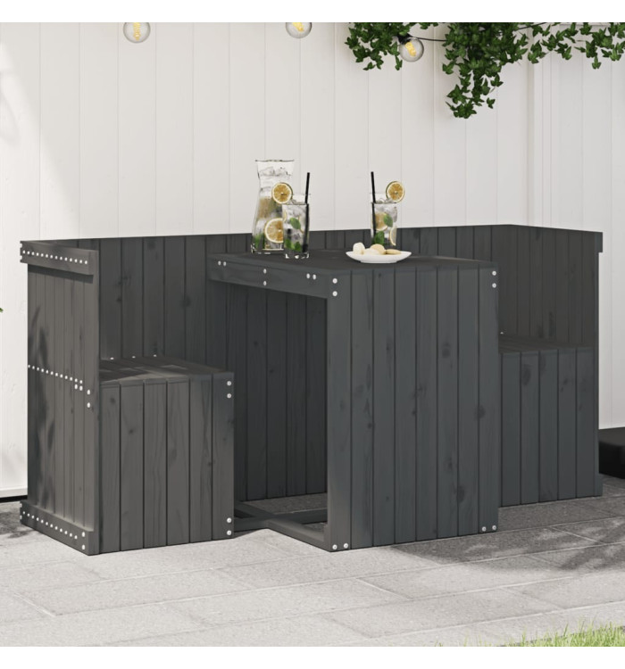 Set de balcon 2 places gris bois de pin massif | Mobilier & Déco