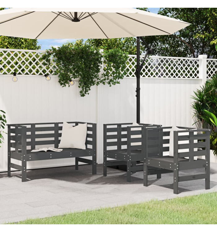 Salon de jardin 3 pcs gris bois massif de pin | Mobilier & Déco