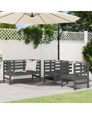 Salon de jardin 3 pcs gris bois massif de pin | Mobilier & Déco