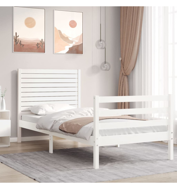 Cadre de lit sans matelas blanc bois massif | Mobilier & Déco