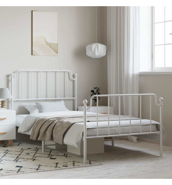 Cadre de lit métal sans matelas et pied de lit blanc 100x190 cm | Mobilier & Déco