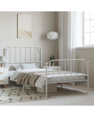 Cadre de lit métal sans matelas et pied de lit blanc 100x190 cm | Mobilier & Déco