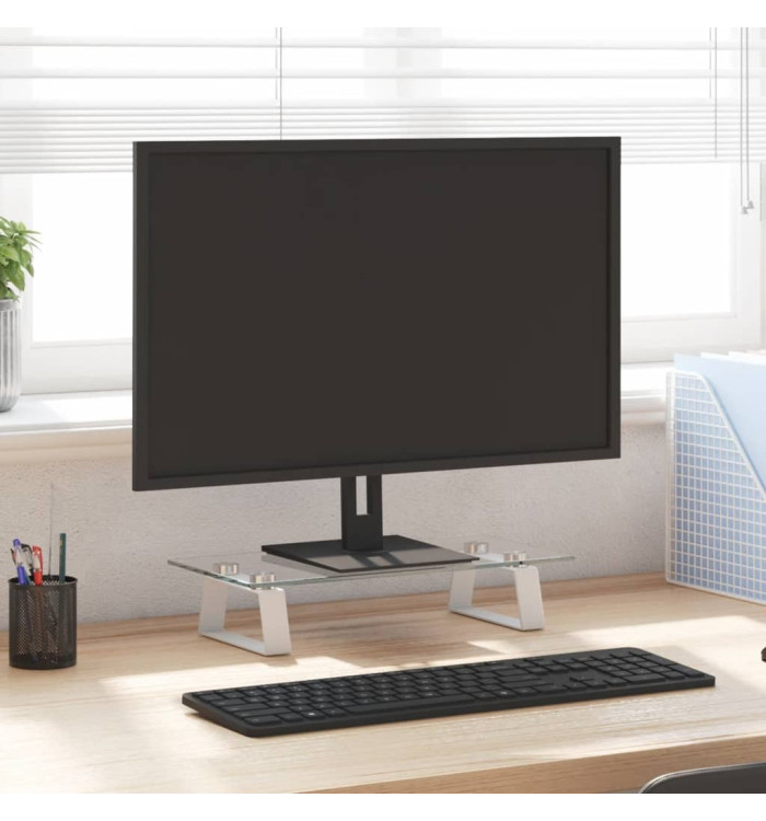 Support de moniteur blanc 40x20x8 cm verre trempé et métal | Mobilier & Déco