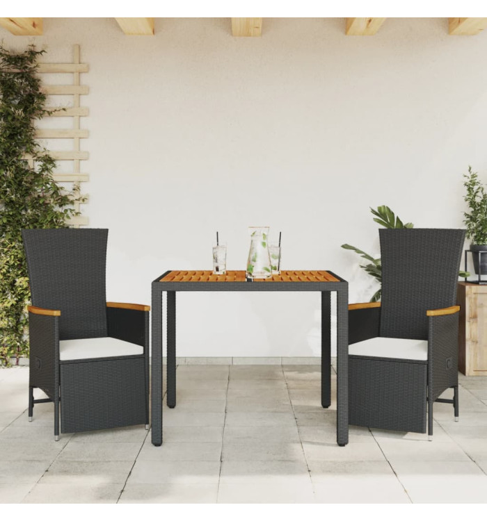 Ensemble à manger de jardin avec coussins 3 pcs Noir | Mobilier & Déco