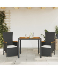Ensemble à manger de jardin avec coussins 3 pcs Noir | Mobilier & Déco
