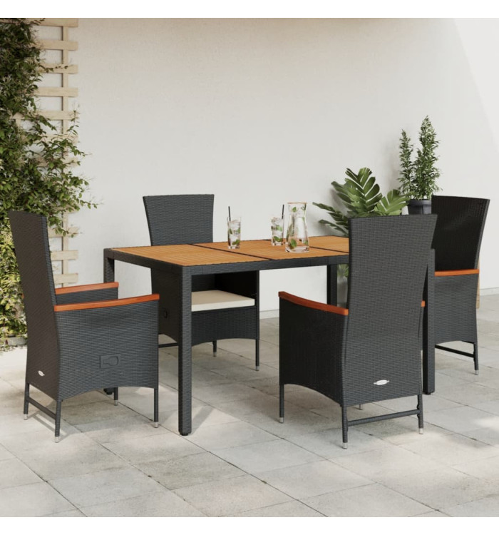 Ensemble à manger de jardin coussins 5pcs Noir Résine tressée | Mobilier & Déco