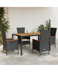 Ensemble à manger de jardin coussins 5pcs Noir Résine tressée | Mobilier & Déco
