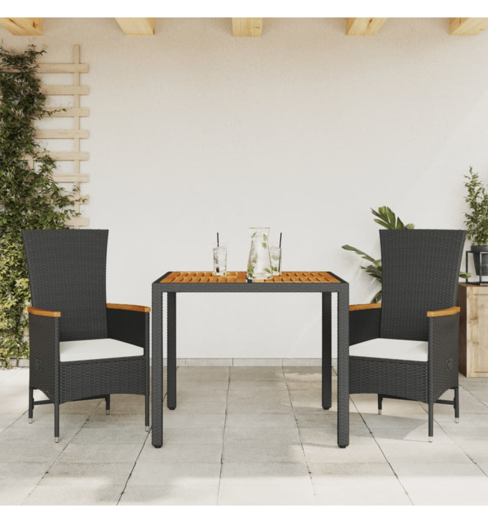 Ensemble à manger de jardin avec coussins 3 pcs Noir | Mobilier & Déco
