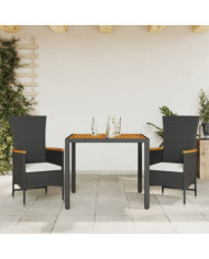 Ensemble à manger de jardin avec coussins 3 pcs Noir | Mobilier & Déco